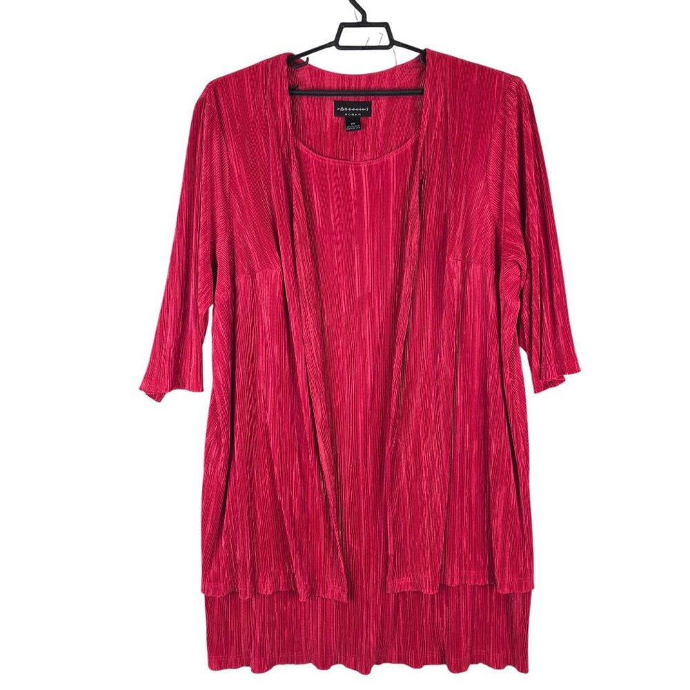 Womans Connected Red Pleated Open Front Cardigan & Tank Set Polyester Size 3XP